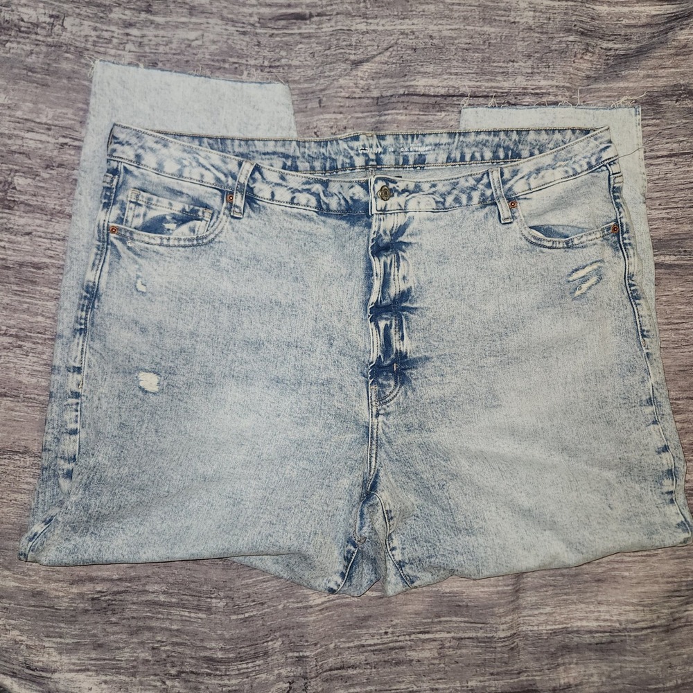 Old Navy OG Straight Jeans‎ High Rise Distressed Denim Light Wash Plus Size 26